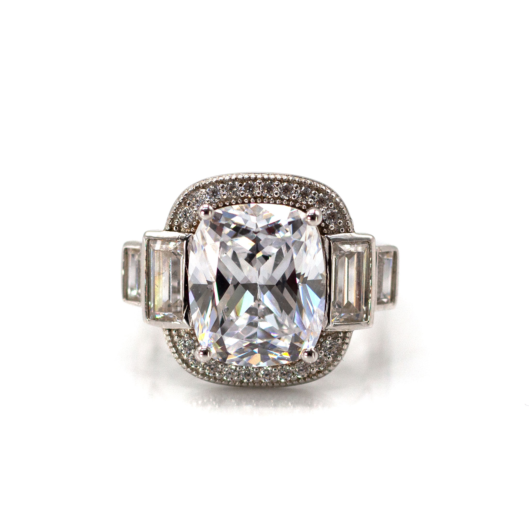 Solitaire & Baguette Zirconia Encircled Ring