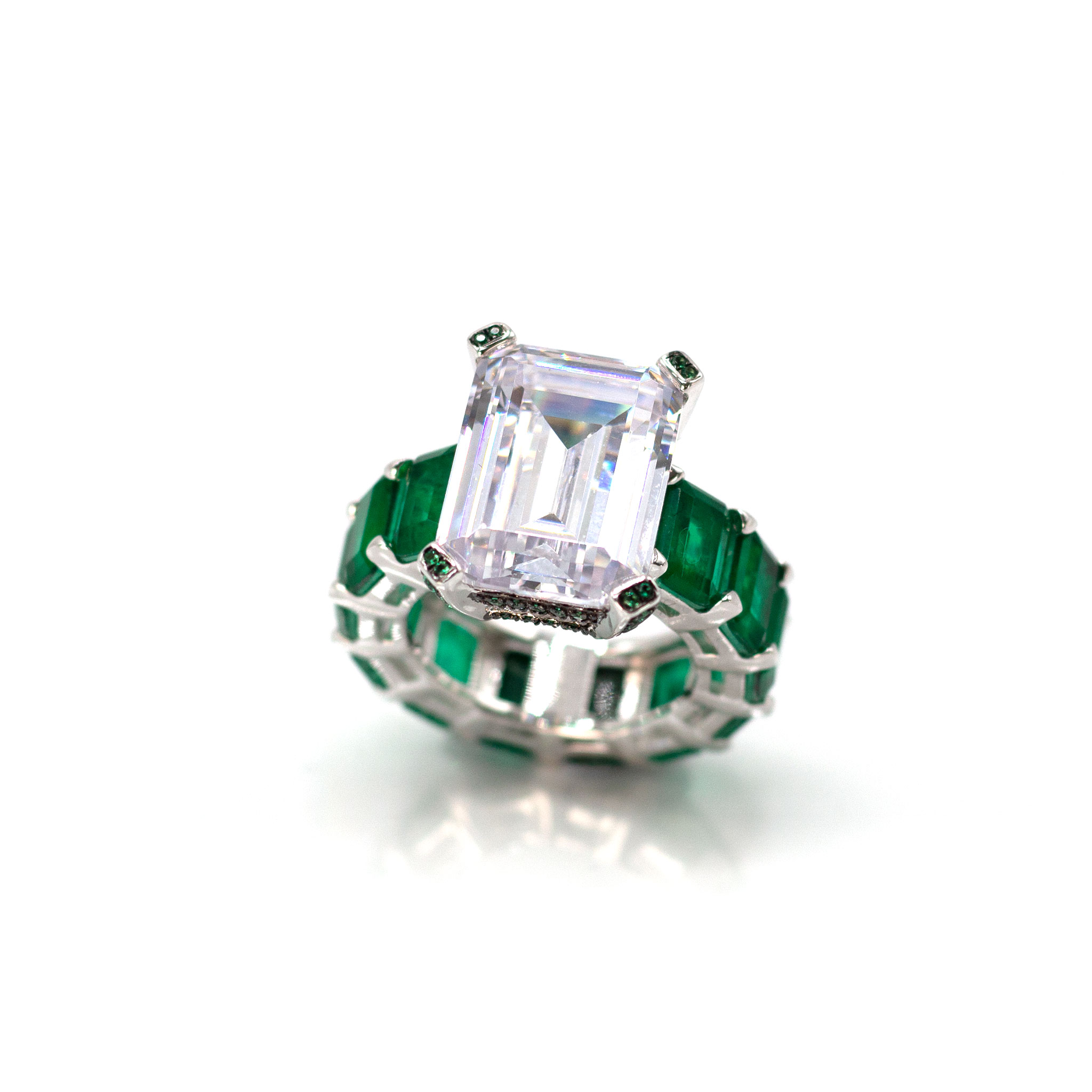 Sage Solitaire & Baguette Zirconia Ring