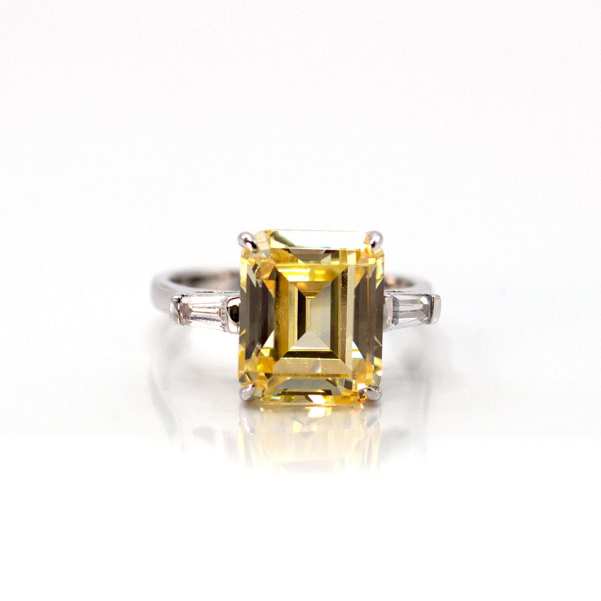 Yellow Solitaire & Baguette Zirconia Ring