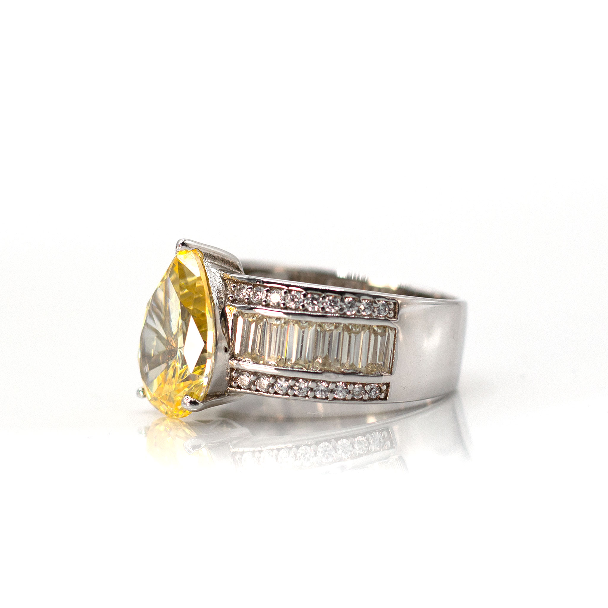Pearshaped Solitaire & Baguette Zirconia Ring