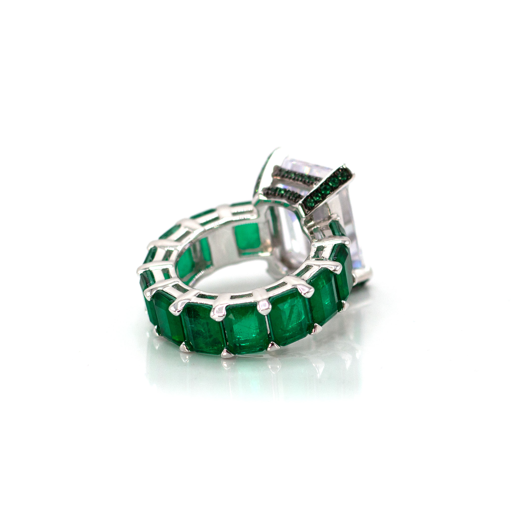 Sage Solitaire & Baguette Zirconia Ring