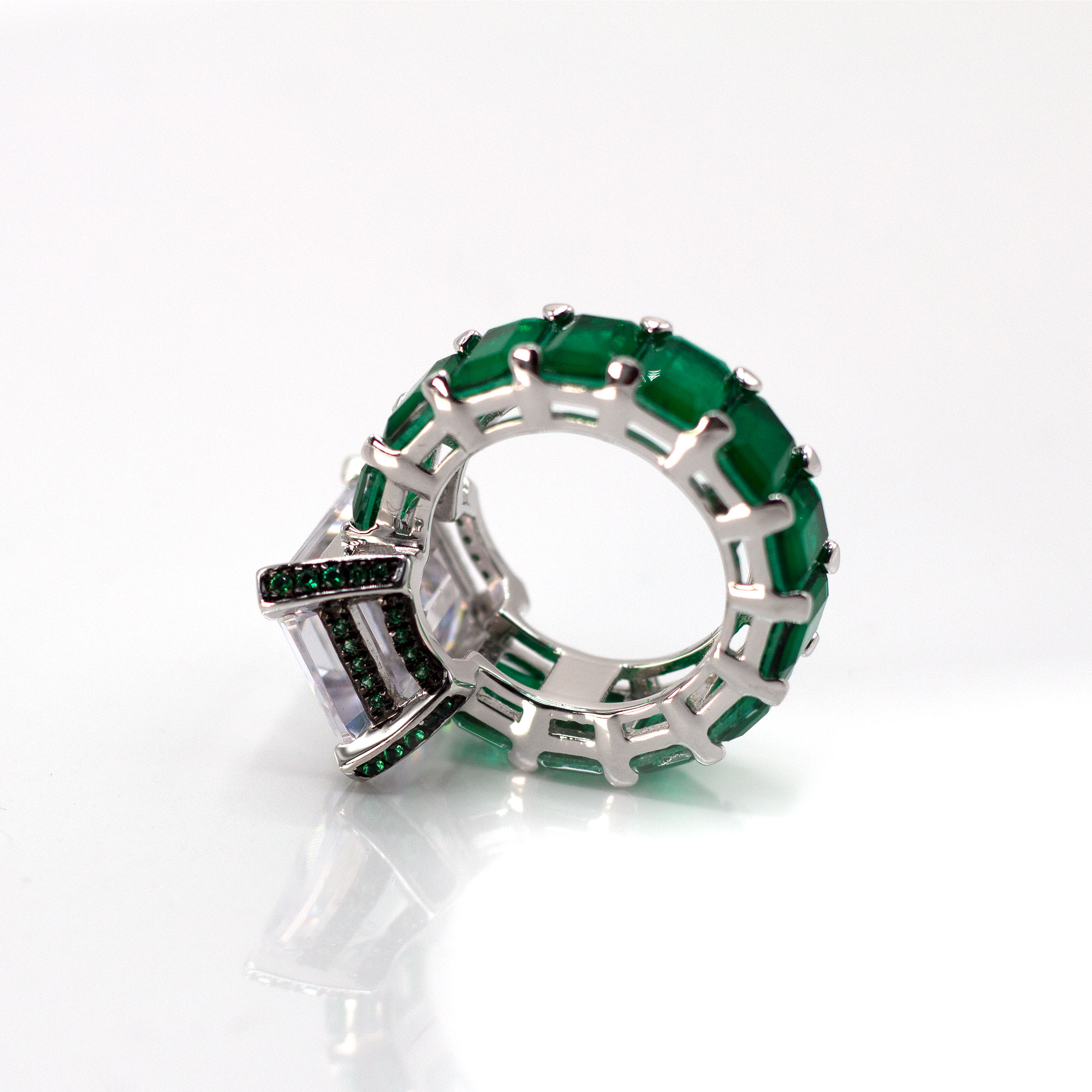 Sage Solitaire & Baguette Zirconia Ring