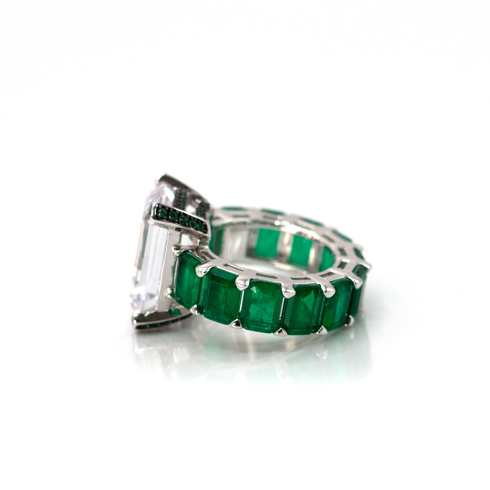 Sage Solitaire & Baguette Zirconia Ring