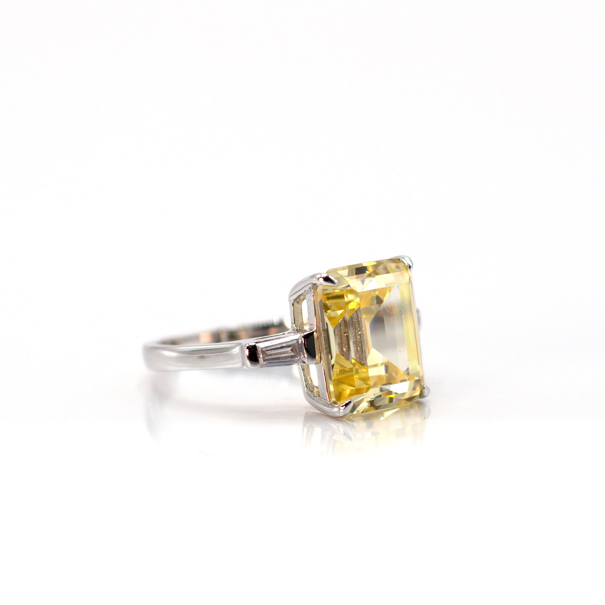 Yellow Solitaire & Baguette Zirconia Ring