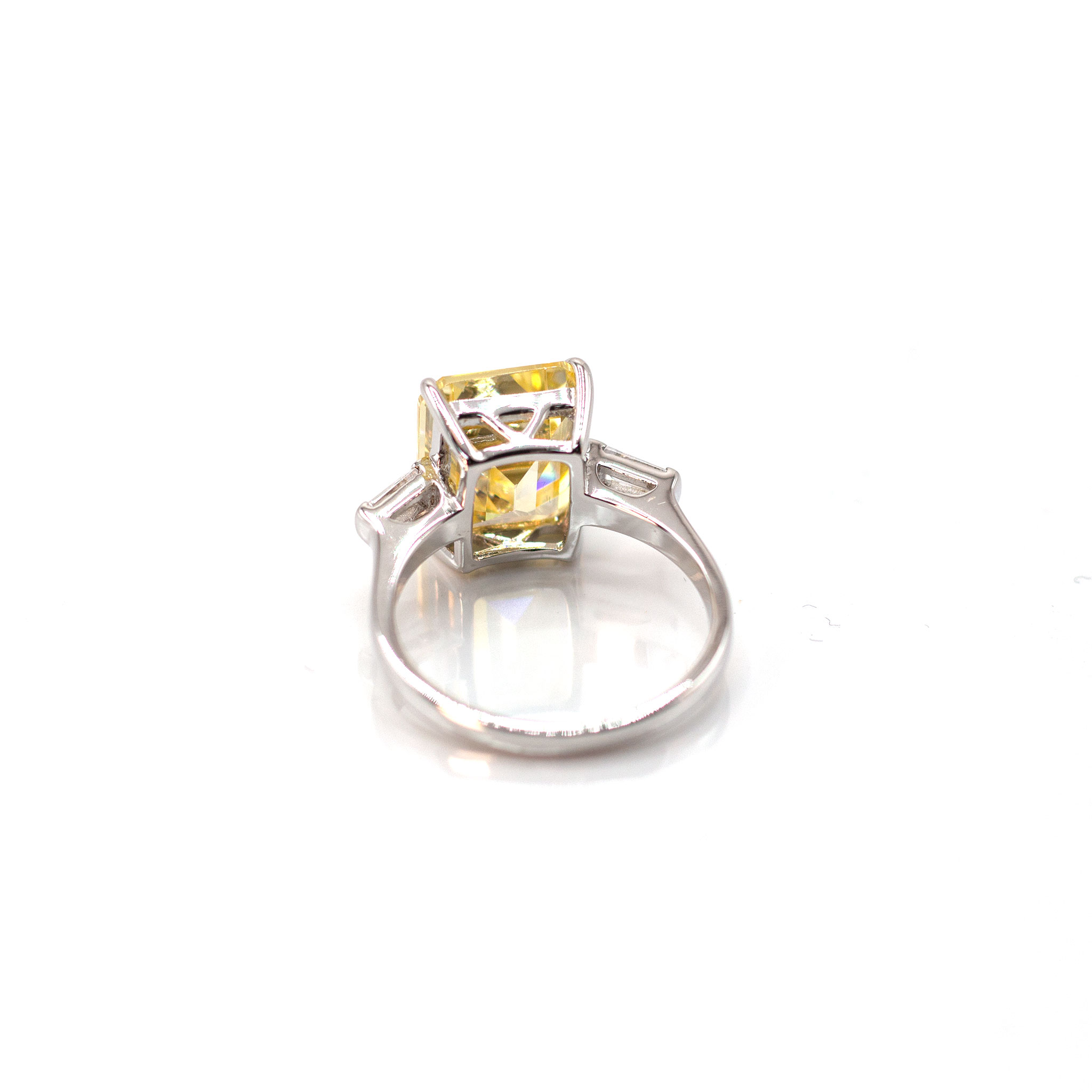 Yellow Solitaire & Baguette Zirconia Ring