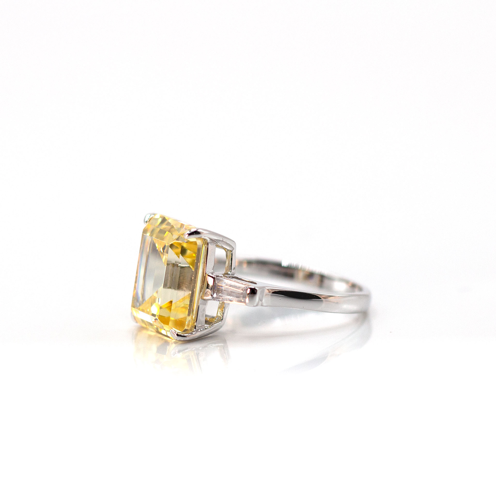 Yellow Solitaire & Baguette Zirconia Ring